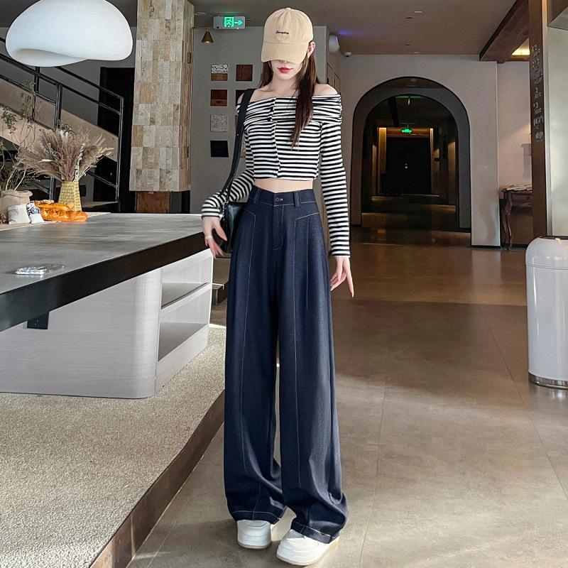 Spring and summer new drape denim suit wide-leg pants high waist and thin narrow casual straight pants