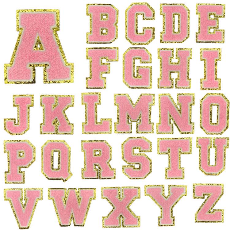 8cm Gold Edge Glitter Double-layer English Letter Iron-on Embroidery Patch