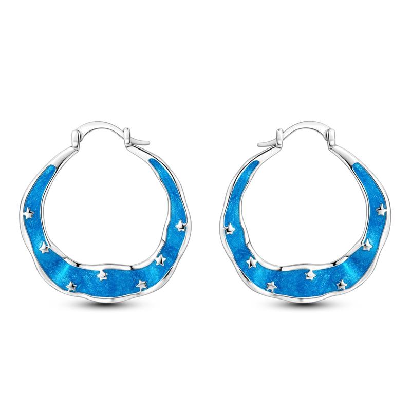 925 Silver Geometric Minimalist Blue Series Jewelry Fashion Zircon Circle Hoop Earring For Women S925 Gift Accessories