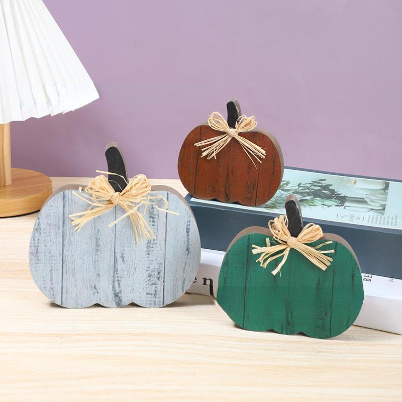 3pcs Pumpkin Autumn Decoration Wooden Crafts Harvest Festival Halloween Desktop Party Decoration Ornaments