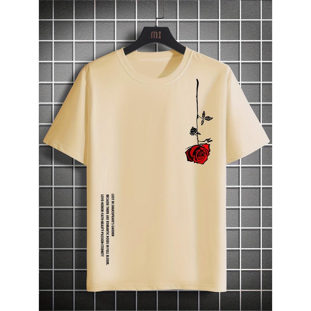 

Чоловіча літня вільна футболка з принтом троянд із 100% бавовни, повсякденна приталена футболка з круглим вирізом і короткими рукавами XL