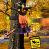 Halloween Witch Hanging Decor Outdoor Tree Climbing Witch with Red Bow Black Hat,Halloween Decorations for Porch Yard Display