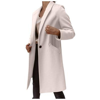 (SU)Women's Fashion Colid Color Long Sleeves Lapel Mid-length Button Woolen Coat