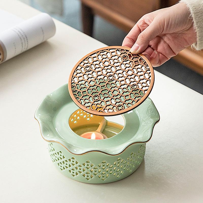Winter Warm Tea Stove Set: Glass Flower Teapot with Ceramic Candle Base for Tea Houses, Hotels, and Restaurants