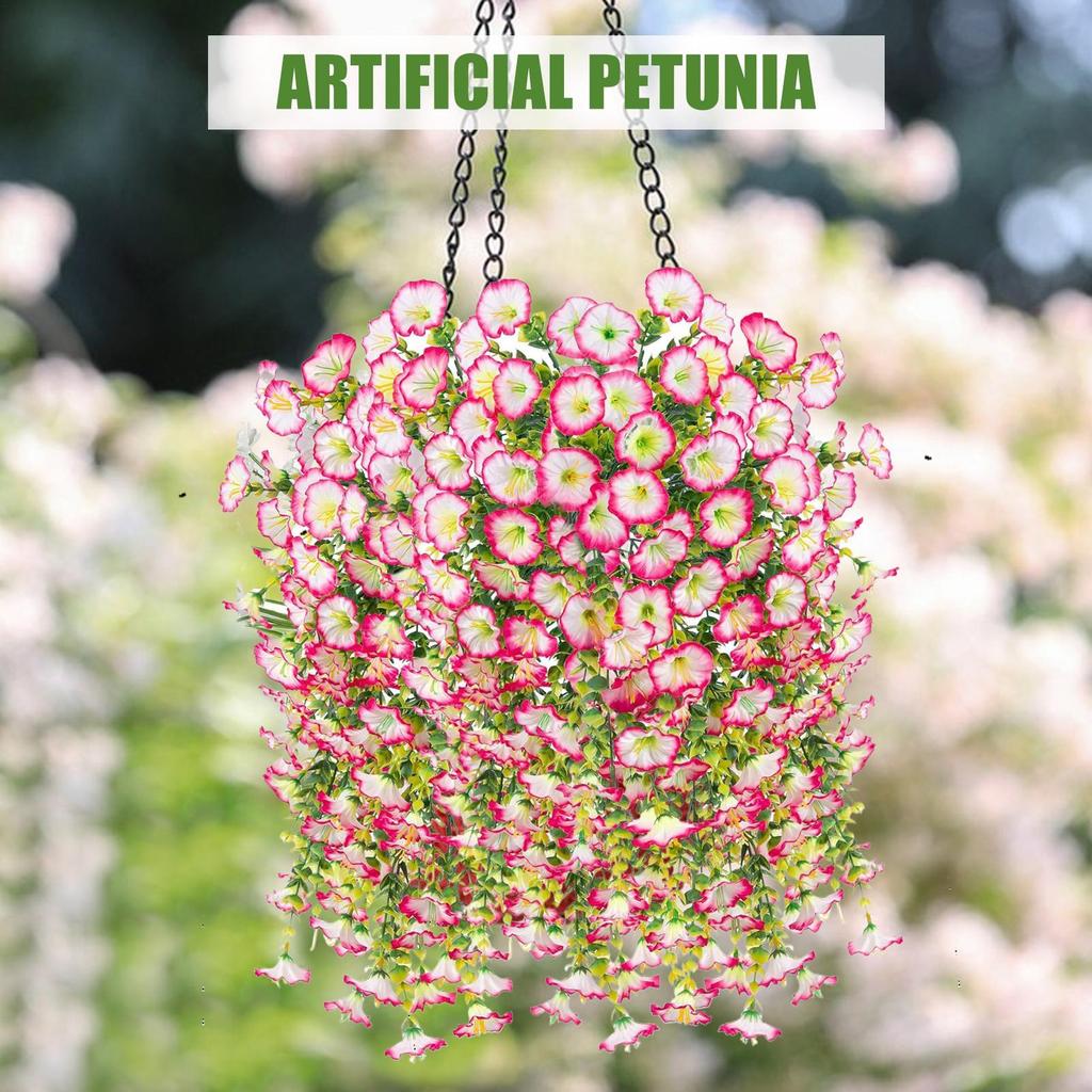 Artificial Hanging Flowers Silk Petunia Fake Flowers UV Resistant Outdoor Hanging Plants Wedding Home Garden Decorations