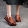 Fashion 2.5CM Square Toe Flats Shoes For Women Loafers Casual Flat Heel Soft Soles Luxury Genuine Leather Elegant Platform Lazy Shoes
