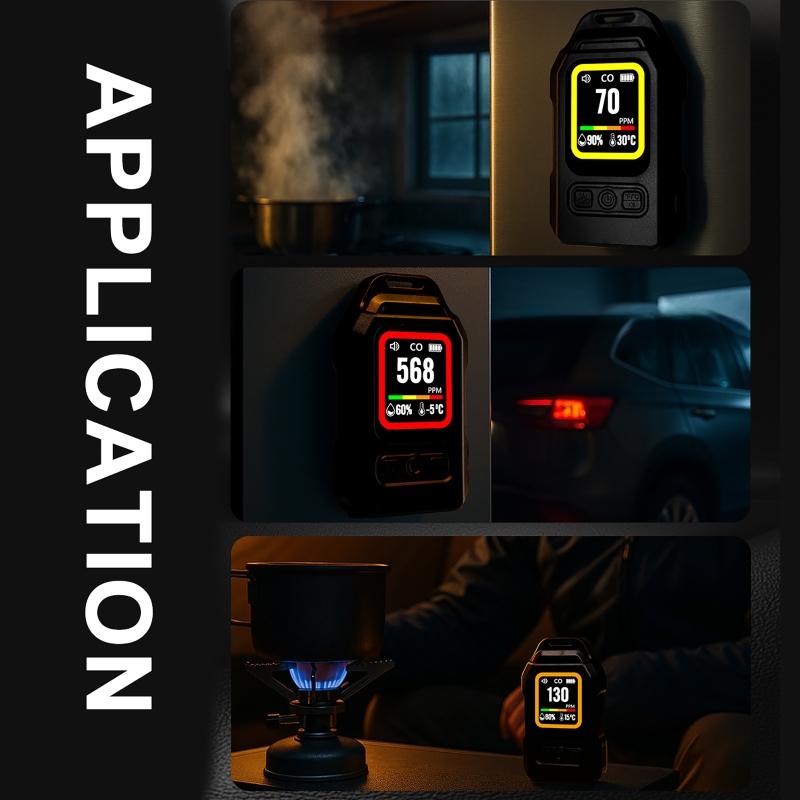 New 4 IN 1 Carbon Monoxide Detector with Alarm LCD Display Screen Humidity Temperature Detection CO Detector for Outdoor Air Concentration Monitoring