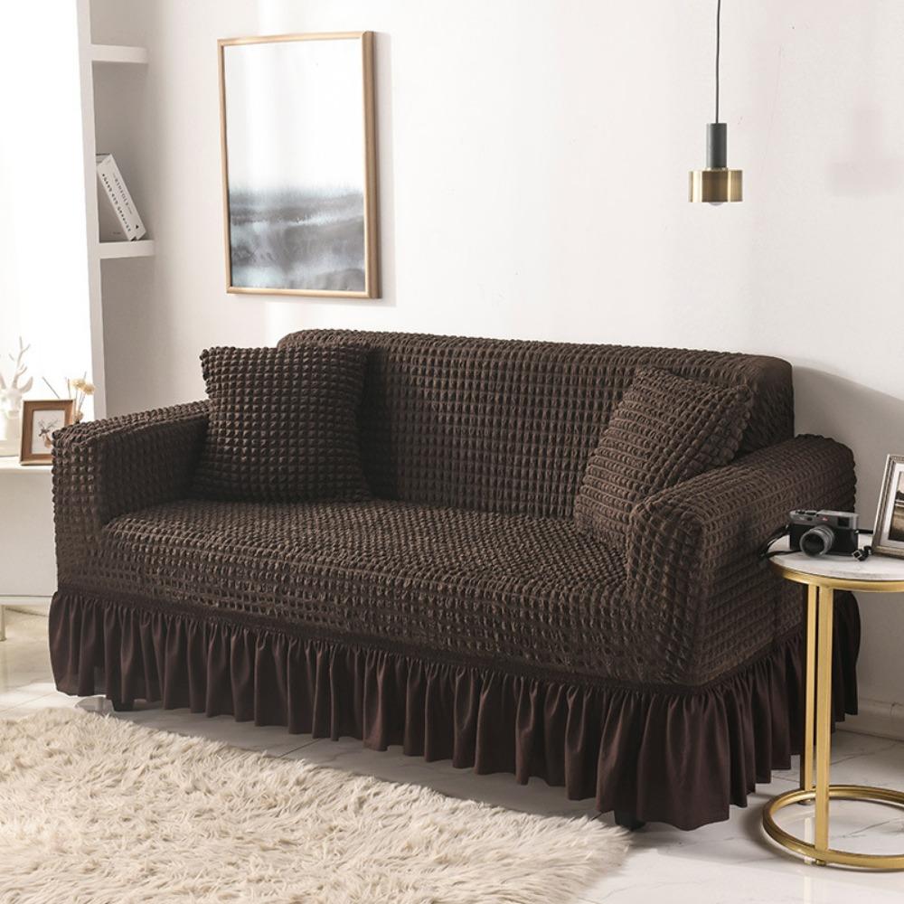 Lace Trim Sofa Protector Cover Solid Color Full Coverage Fabric Sofa Cover for All Seasons