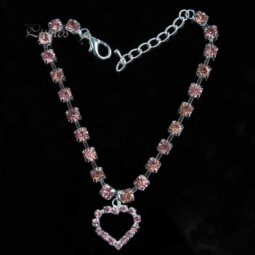 Bone Heart Pendant Rhinestone Necklace Collar for Puppy Pet