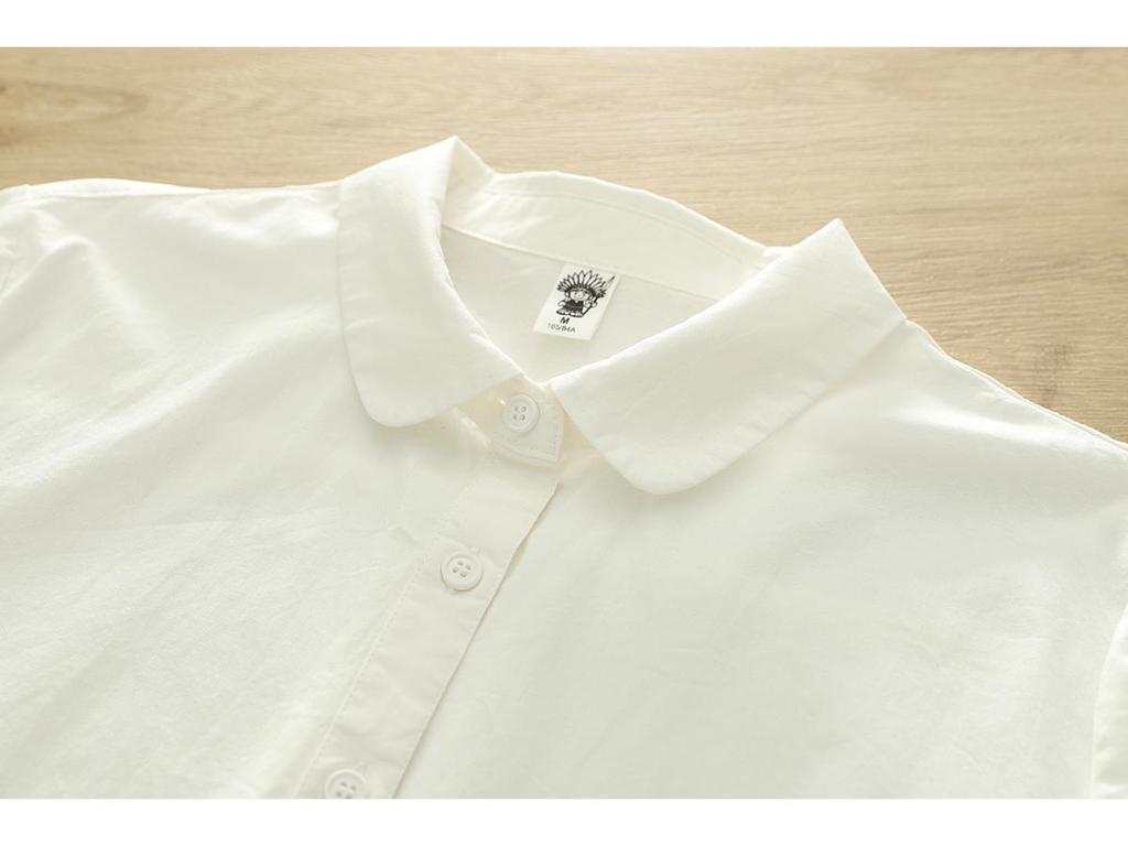 Spring Autumn Pure Cotton Women's Doll Collar Long Sleeve Shirt
