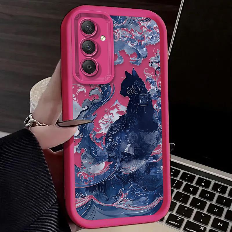 Art Splash-ink Cat Soft Case For Samsung Galaxy A54 A05 A05S A34 A24 A14 A53 A33 A23 A13 A52 A52S A32 A22 A12 A71 A51 A31 A50