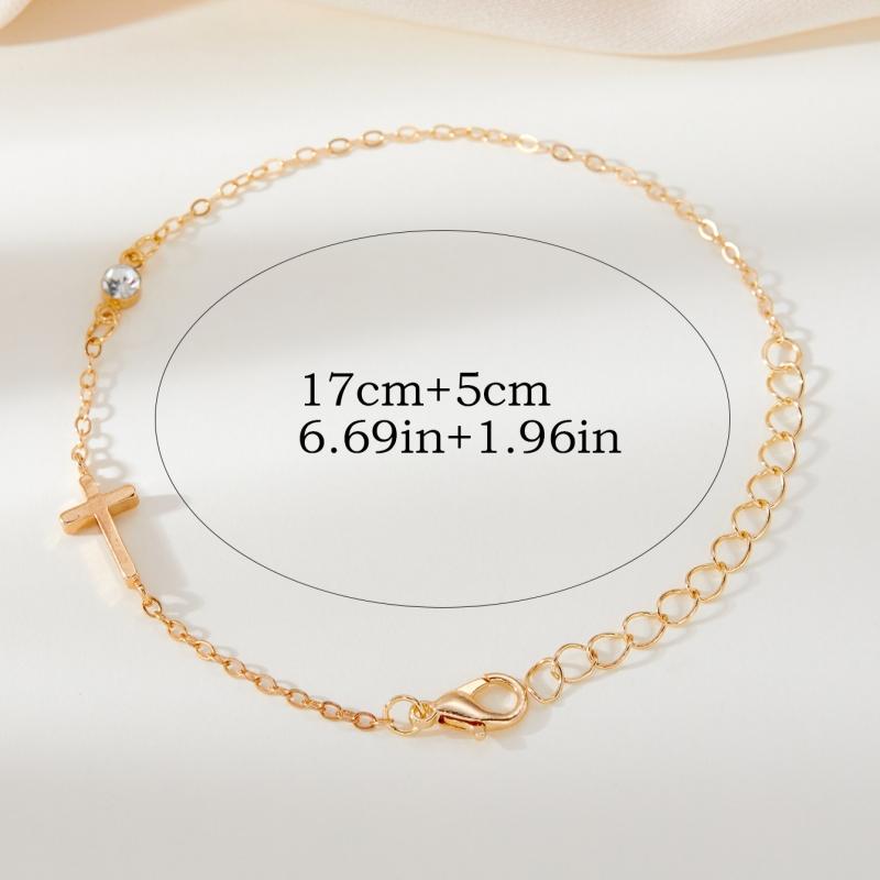 Fashion Simple Gold Color Cross Chain Bracelet for Women Shiny CZ Zircon Charm  Hand Bracelet Wedding Zircon Accessories