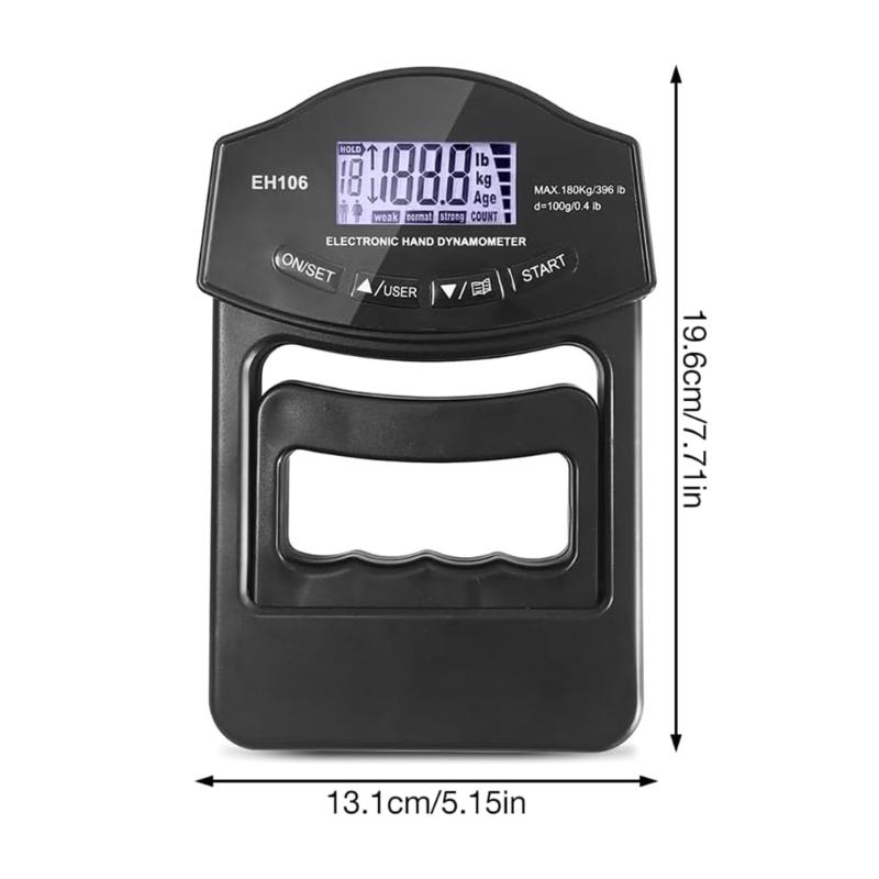 Digitales Handkraftmessgerät Elektronisches Griffstärkemessgerät 396lb/180kg Handdynamometer LED-Hintergrundbeleuchtung Handkraftmessgerät