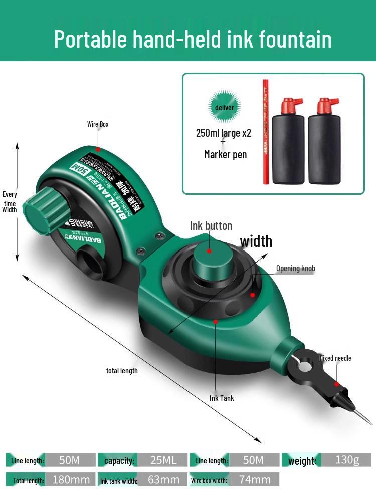 Hand-Crank Wooden Ink Marker, Drop-Resistant Line Tool for Construction Layout