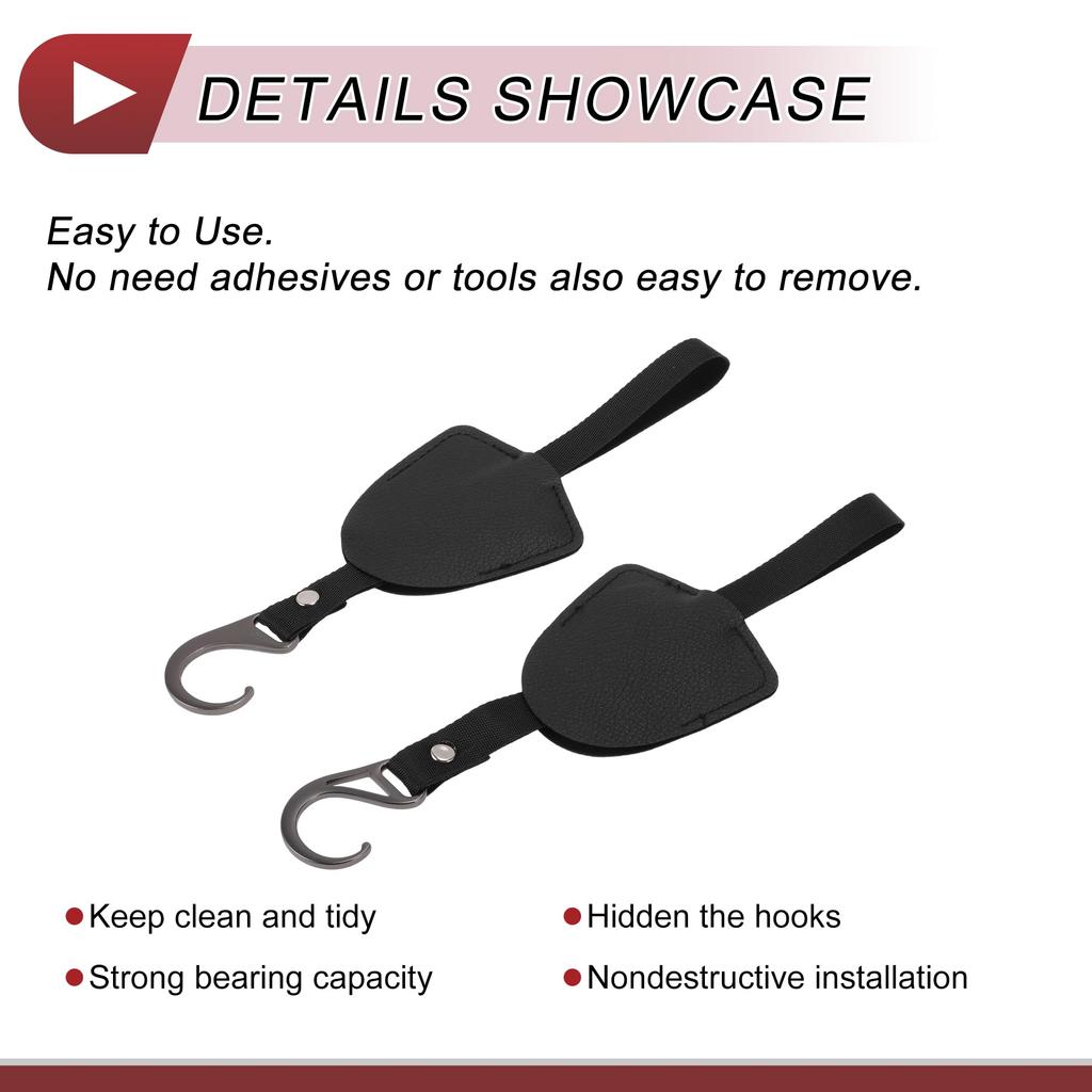 HEROFFIX Handbag Grocery Bag Set of 2 for Wallets and Sturdy Car Seat Headrest Black Faux X Bags, Hooks, Leather, 3.27" 2.99"