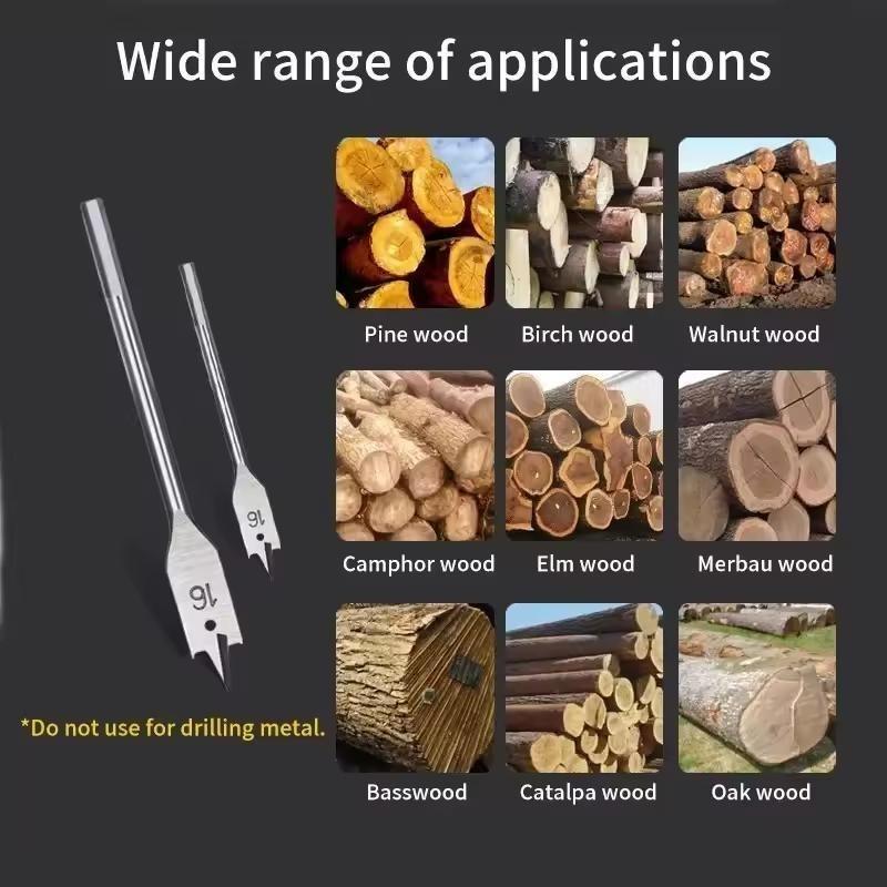 6pcs/1set Natural Color Three Pointed Flat Drill Hexagonal Handle Woodworking Hole Opener Wooden Board Drilling Bit Tool Set