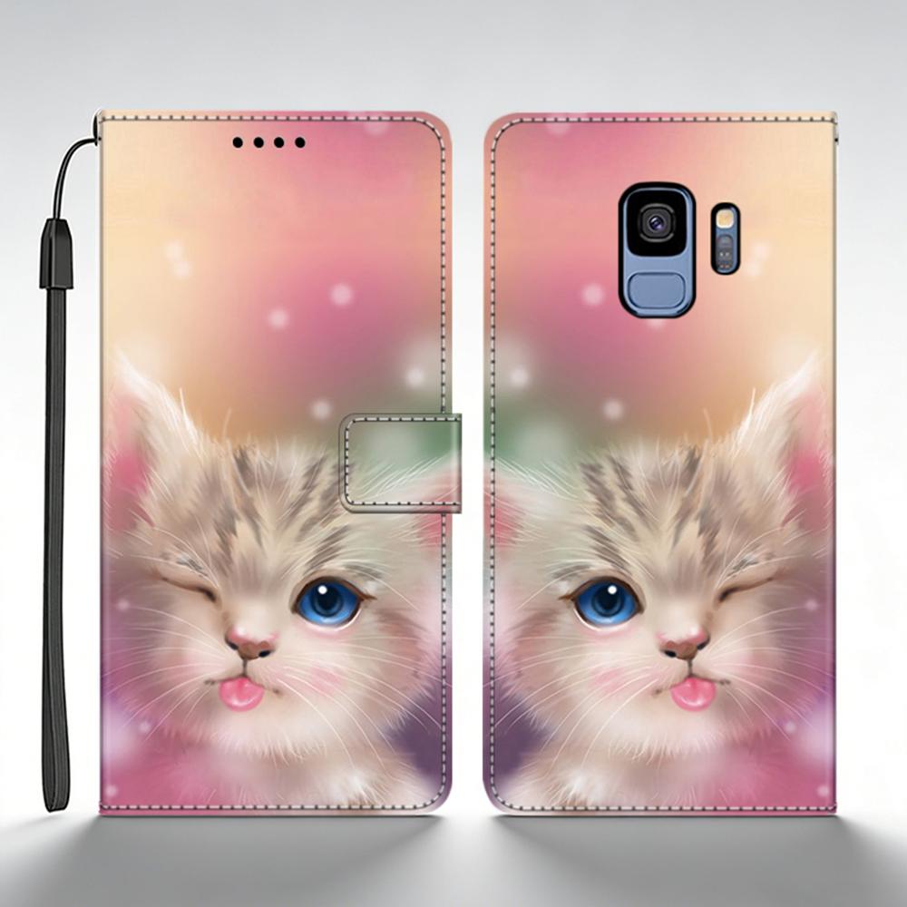Pro Samsung Galaxy S9 Plus Pouzdro Kožené Flip Peněženkové Pouzdro Pro Samsung S9 GalaxyS9+ Zadní Kryt Tištěná Motýlí Kočičí Skořápka Funda