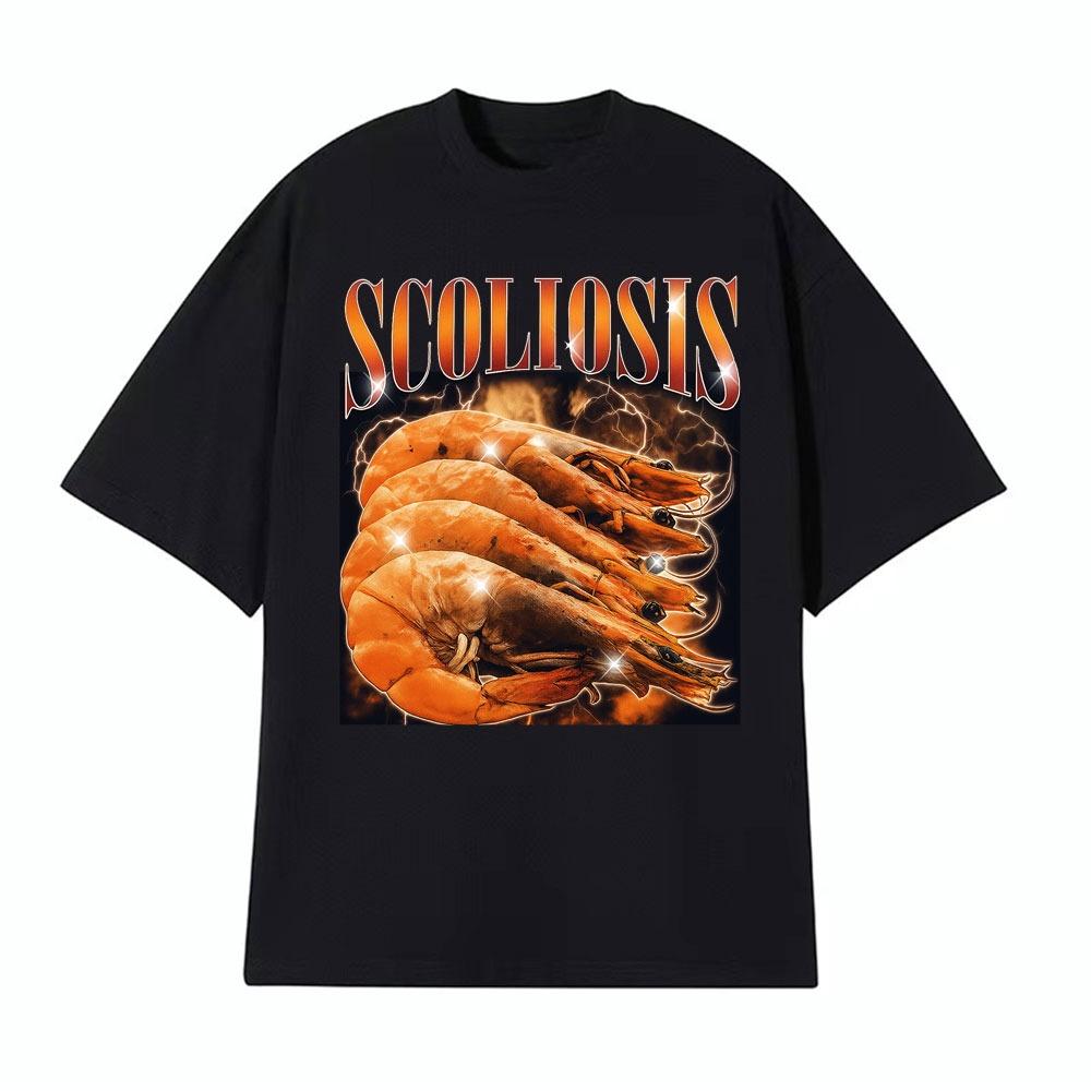 Funny Shrimp Scoliosis Meme Printed T Shirt Unisex Women Clothing Vintage Oversized Tshirts Cotton Short Sleeve Tshirt Streetwear S