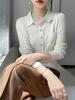 Women's Slimming Knit Wool Polo Collar Top with Pockets - Spring Style
