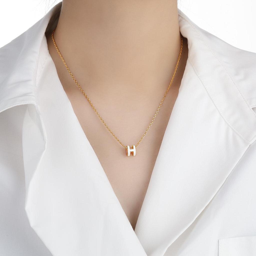 Pony's White 18K Gold Plated 'H' Initial Necklace - Elegant, High-End, Non-Fading Clavicle Chain