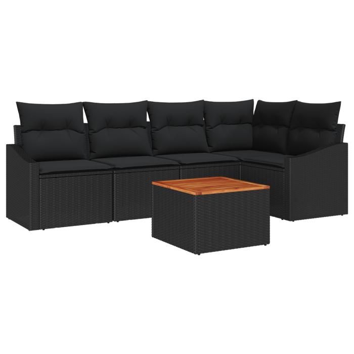 VidaXL Ensemble de canapé de jardin 6 pièces avec coussins en rattan noir 3347835