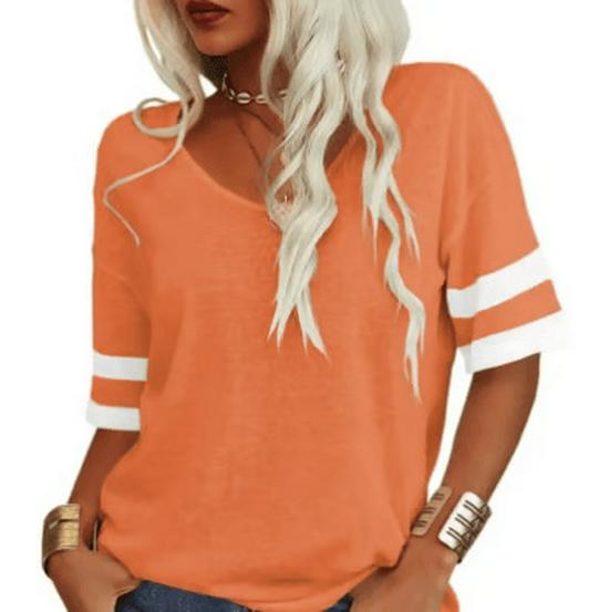 Women's V-Neck Short Sleeve Loose T-Shirt - Casual Basic Top