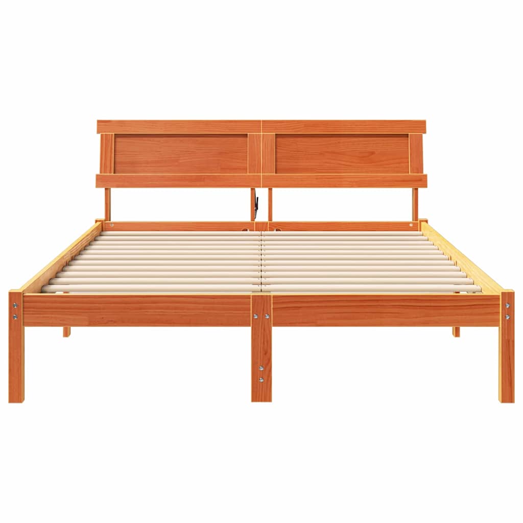 Bed Frame Wax Brown 140 X 190 Cm Solid Pine Wood