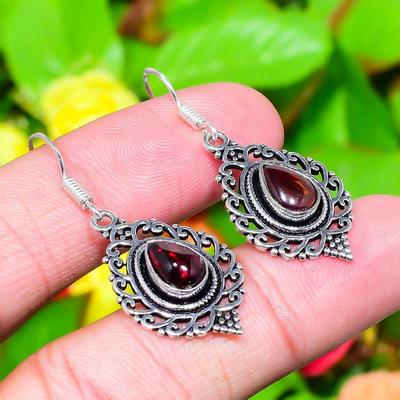 Natural Hessonite Garnet Gemstone 925 Sterling Silver Earring 1.62" K6w11