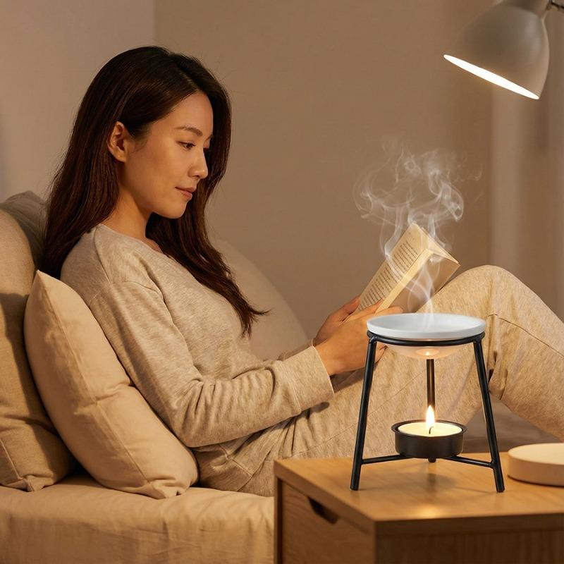 Tripod Wrought Iron Disc Fragrance Stove, Heated Essential Oil Stove Household Black Aromatherapy Stove Candlestick
