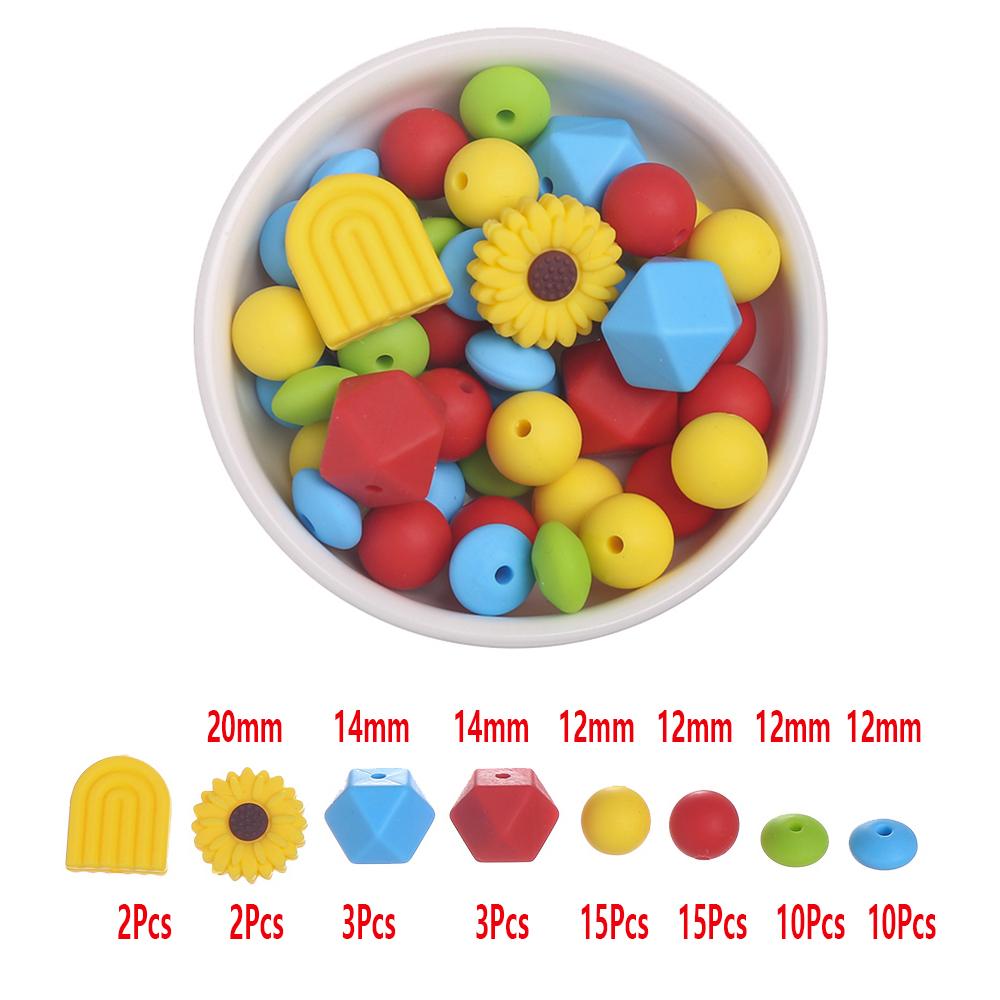 60Pcs Silicone Beads Set Flower Octagonal Round Teething Beads For DIY Handmade Baby Necklace Bracelet Pacifier Chain Accessorie