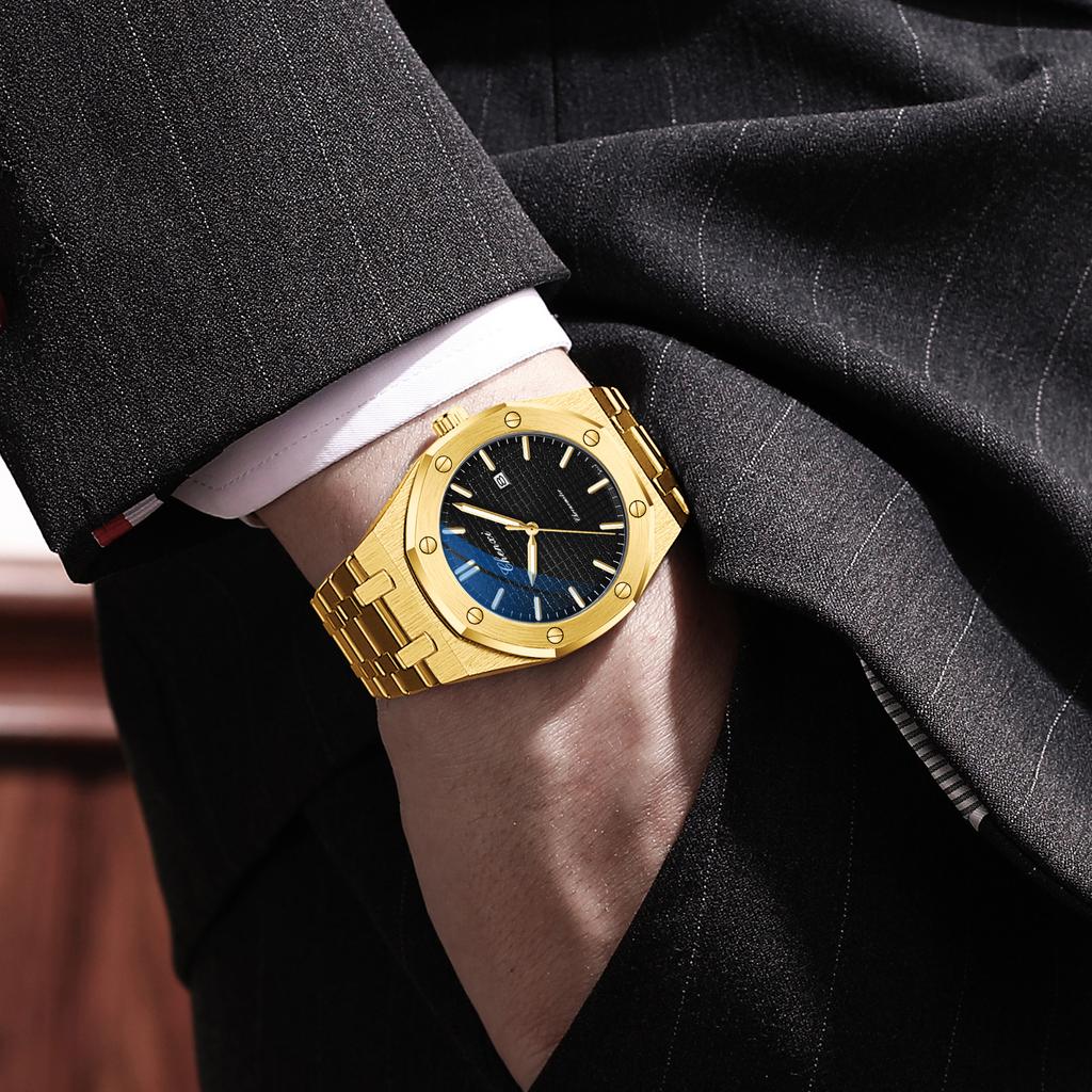 High-end Luxury Man Watch Original Watch Business Casual Gold Stainless Steel Luminous Date Waterproof Wristwatch Quartz Clock