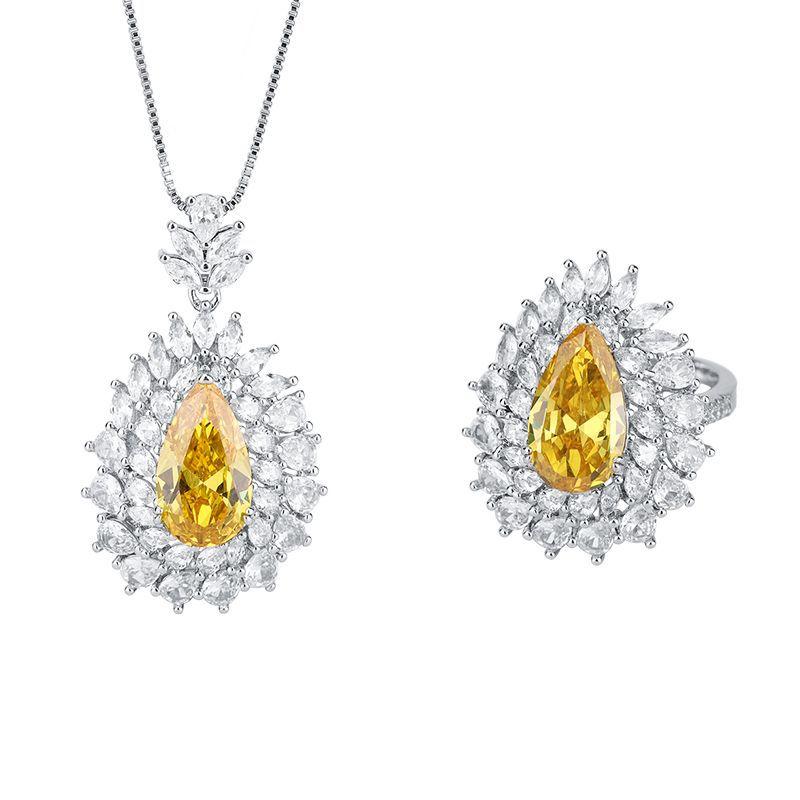 Jewelry Set Simulation Yellow Diamond Pendant Ring Main Stone 8 * 14
