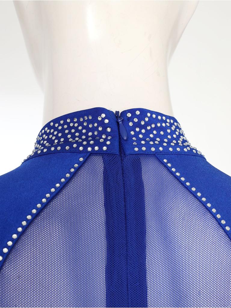 Mono de Gimnasia para Mujer con Pedrería Brillante en Parche, Cuello Mock, Manga Larga, Cremallera Invisible Trasera, Monos