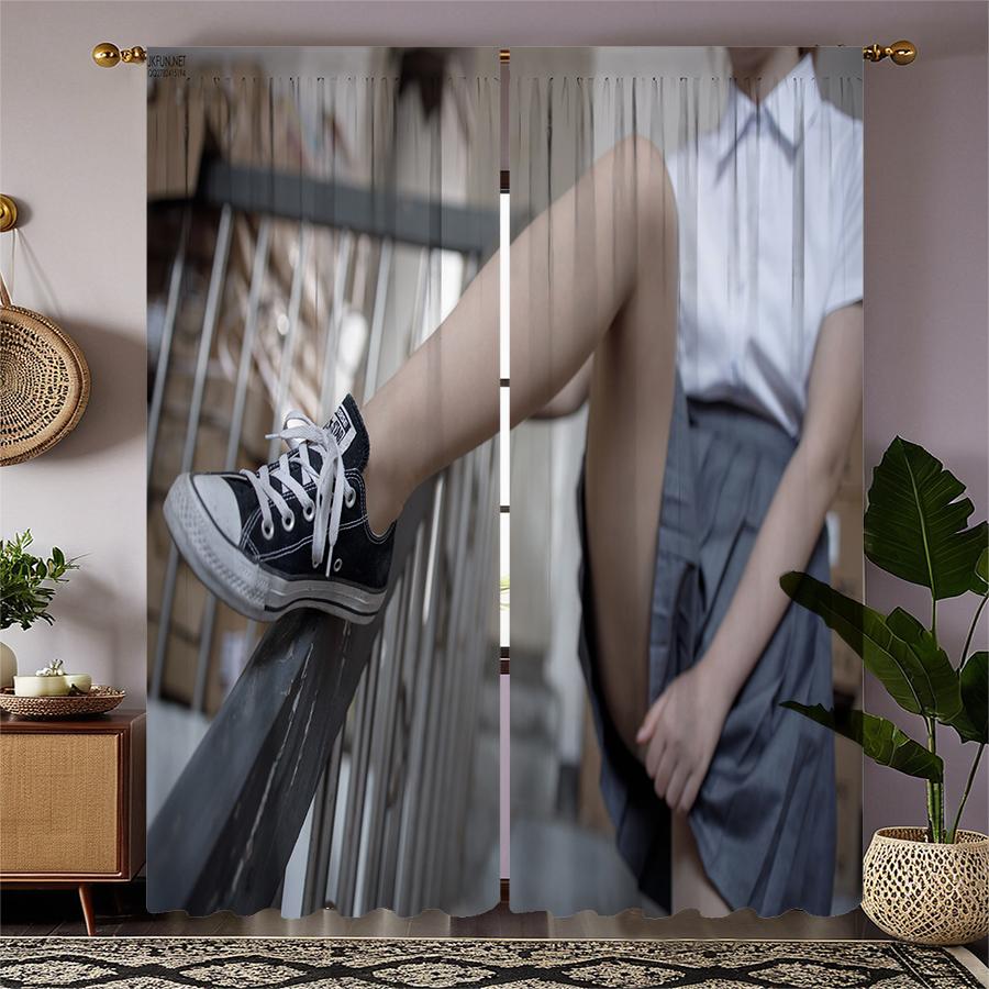 Pure and Innocent Girl Printed Curtains, Pole Bag Curtains, Bedroom and Living Room, Home Decoration, Room Decoration
