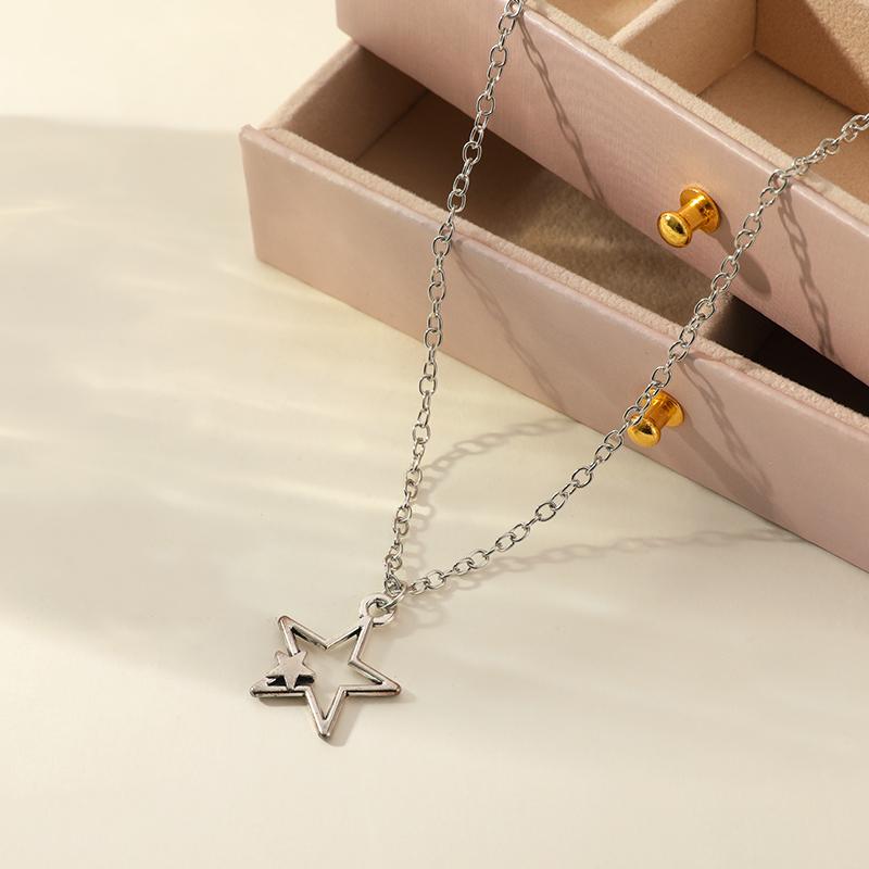 1 szt. Naszyjnik z pentagramem w stylu vintage, czarny sznurkowy naszyjnik, spersonalizowana modna biżuteria ze stopu z wisiorkiem w kształcie gwiazdy, prezent na imprezę