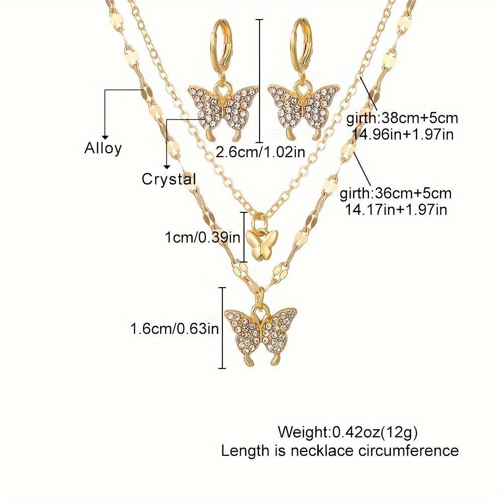 Earrings, Necklace, Gold and Silver Butterfly Pendant, Earrings and Necklace Set Spring and Summer Vacation Women's Jewelry Set