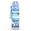 1PC Santorini Mediterranean House Pattern 750ml Color Plastic Sports Water Bottle Leakproof Flip Straw Lid Suitable for Sports Office Home Use