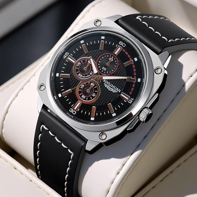 Herren-Sportuhr Lederarmband Uhr Quarz-Armbanduhr
