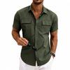 Men's Casual Short Sleeve Button Down Shirts Workwear Style Turn Down Collar Chest Pocket Blouse Tops for Daily Vacation Beach