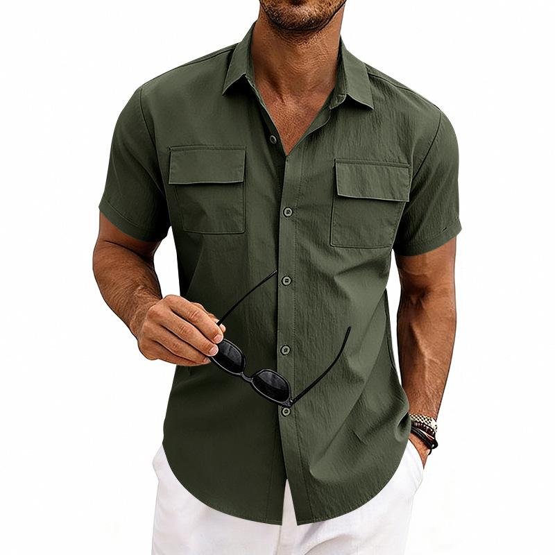Men's Casual Short Sleeve Button Down Shirts Workwear Style Turn Down Collar Chest Pocket Blouse Tops for Daily Vacation Beach