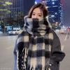 Korean Style Plaid Mohair Scarf - Women's Winter Imitation Cashmere Shawl