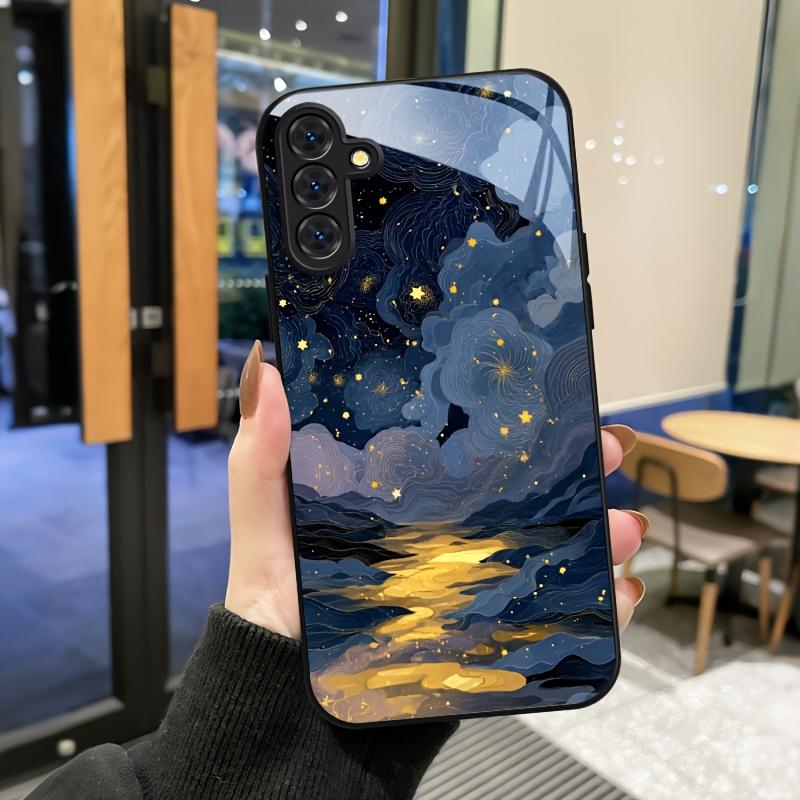 Gehärtetes Glas Handyhülle Für Galaxy S26 S21 S22 S23 S24 S25 FE Ultra Plus Serie. Mit einer verträumten Sternenhimmel-Illustration.