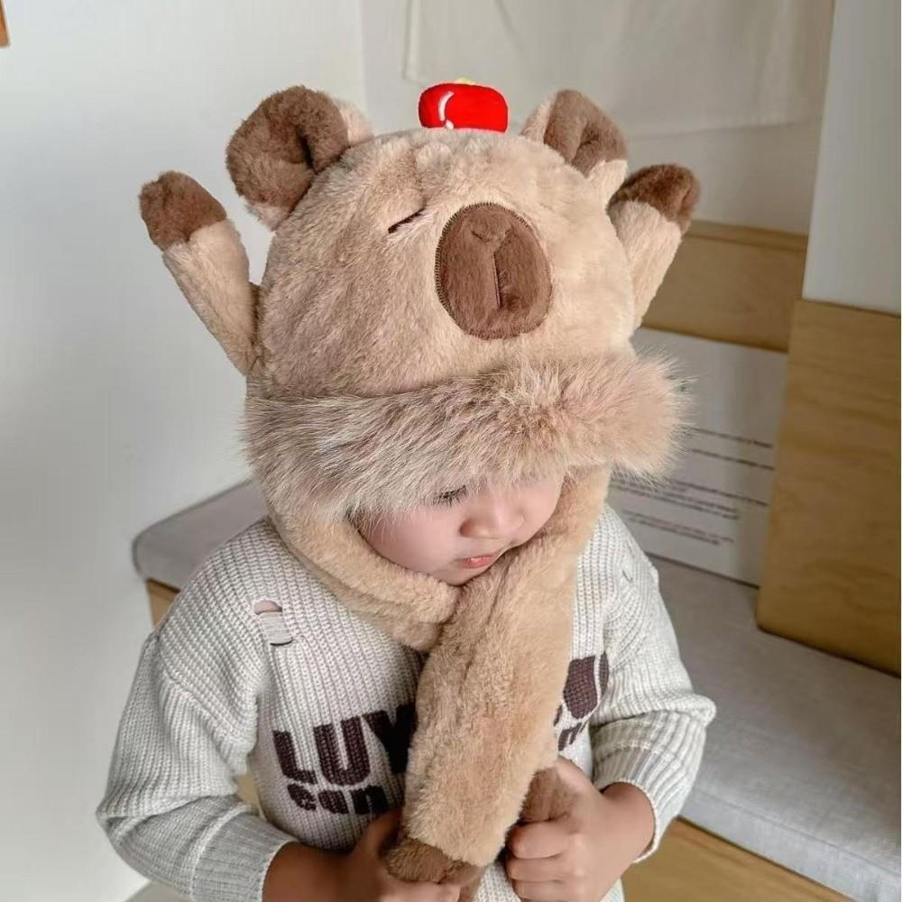 Cold Proof Warm Hat Cute Capybara Hooded Hat Scarf Fashion Ear Protection Cap  Winter