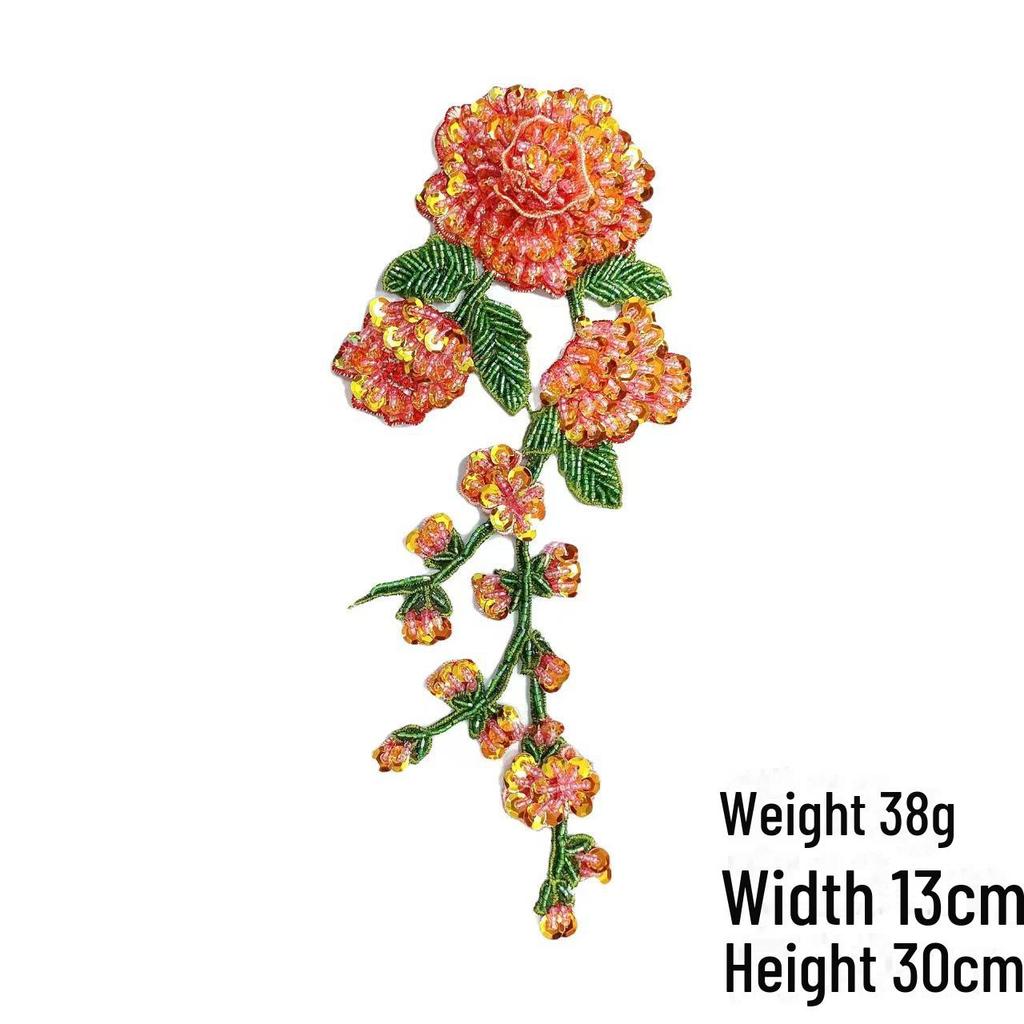 Water-Soluble 3D Floral Embroidered Beaded Patch for Collar or Dance Costume