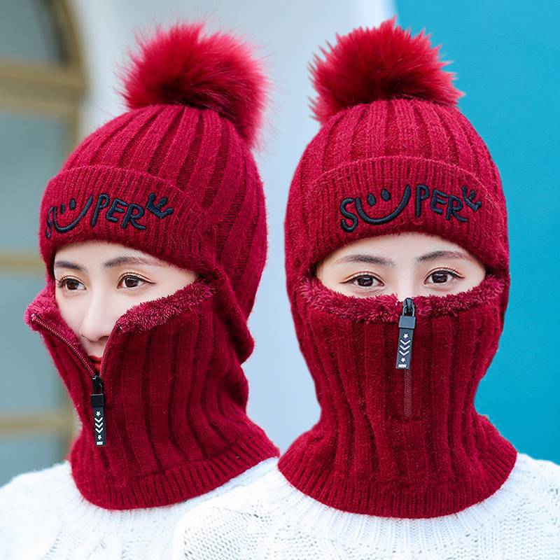 Hat Women's Winter Knitted Wool One-piece Hat Fleece Versatile Ear Protectors Cycling Warm Thickened Wool Hat