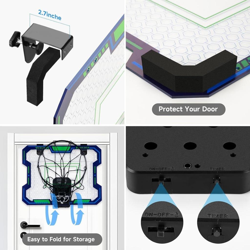 Basketball Hoop Indoor for Kids (4-12 Years Old), Over The Door Basketball Hoop with Scoring, Countdown and Music Accompaniment