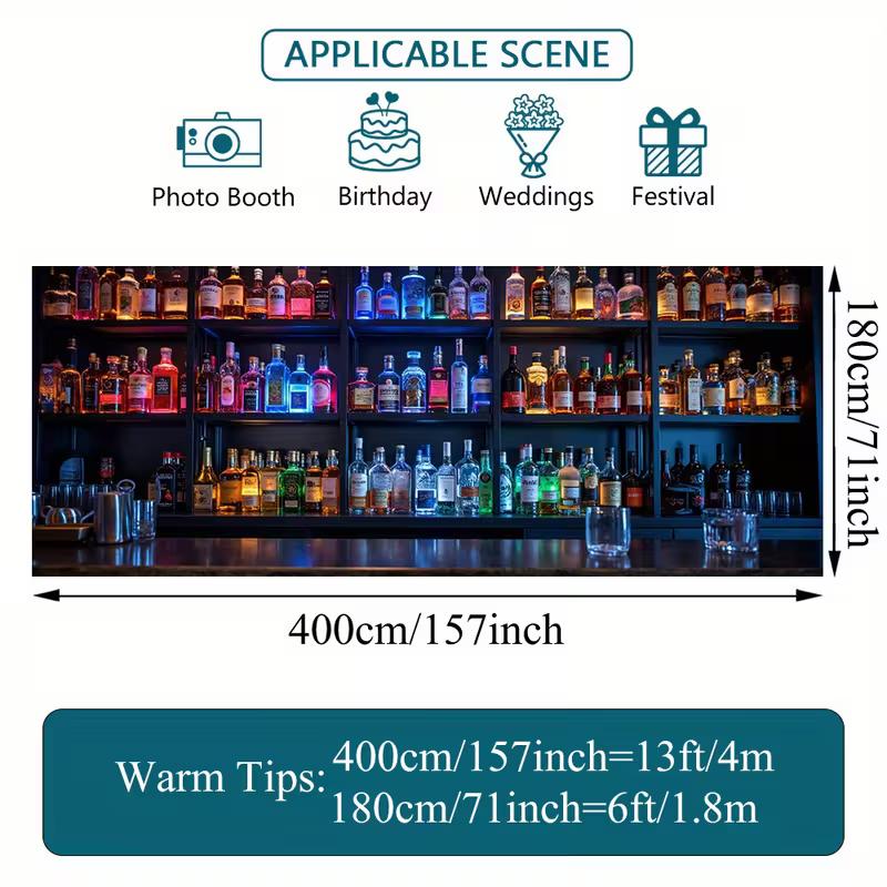 Outdoor Home Bar Garage Door Cover, Illuminated Liquor Bottles Print Backdrop