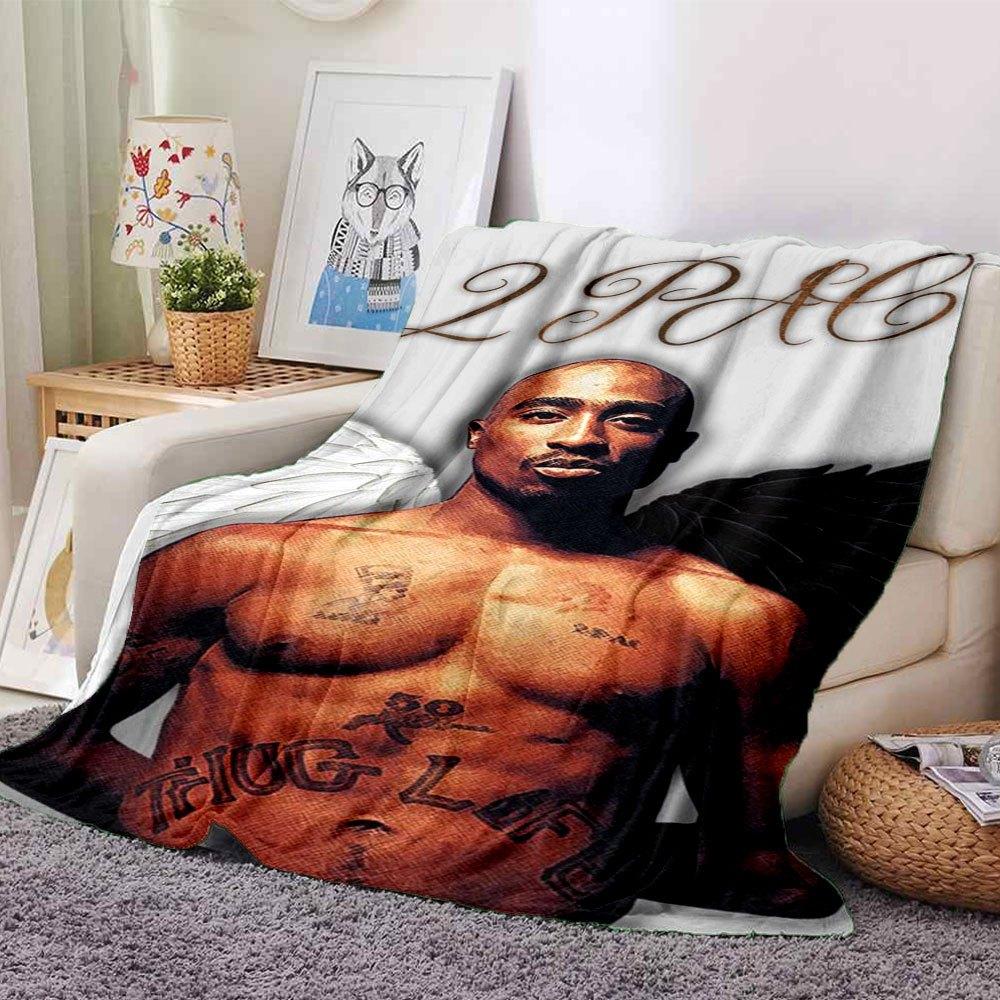 1pc 2Pac Hip Hop Blanket Soft Lightweight All Season Multi Purpose Throw for Sofa, Bed, Office & Picnics, French Style with Iconic Album Art & Quotes