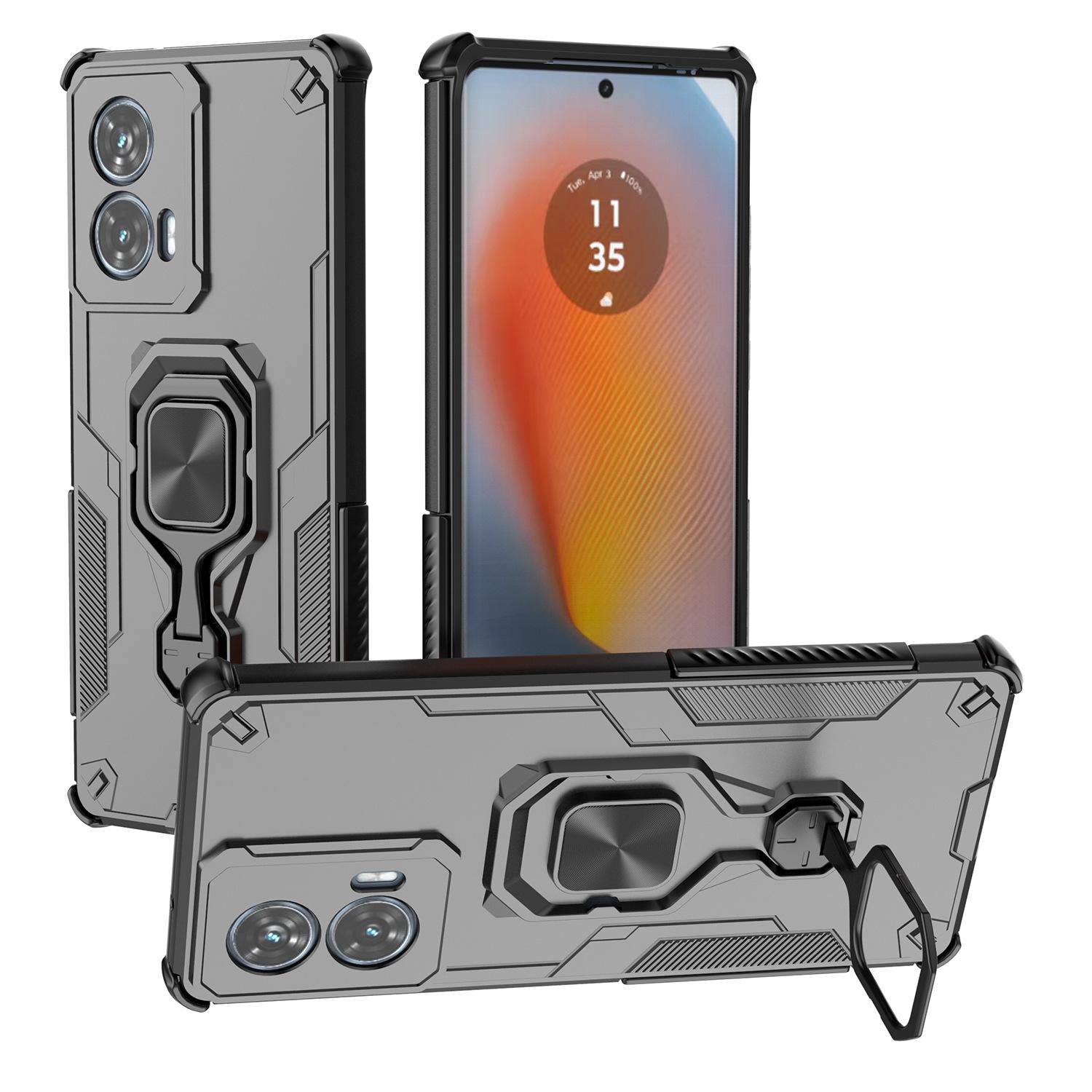 

For Motorola Edge 50 Fusion 5G Case Rotatable Ring Kickstand PC+TPU Shockproof Phone Cover Black