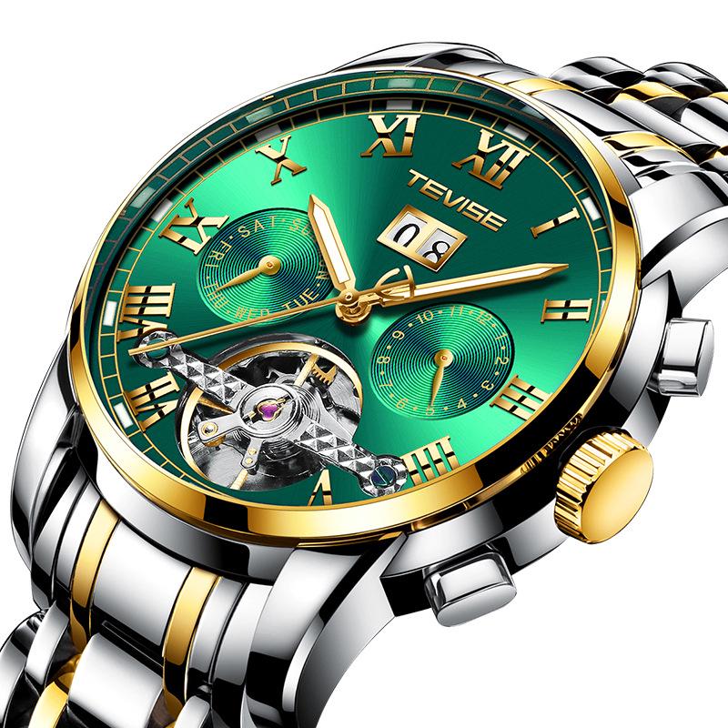 TEVISE Men's Classic Tourbillon Calendar Mechanical Watch